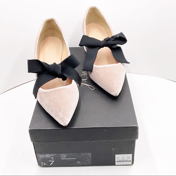 🆕{J.Crew} Avery Block Velvet Heels Bow - Picture 15 of 16